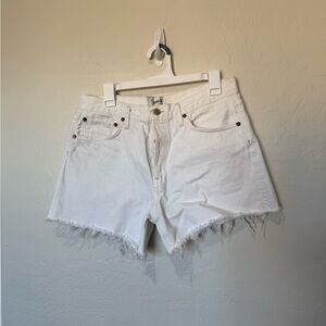 Agolde White Frayed Hem Jean Shorts